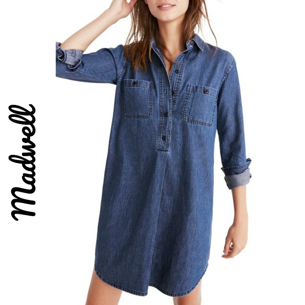NEW Madewell Denim Popover Shirt Dress XS